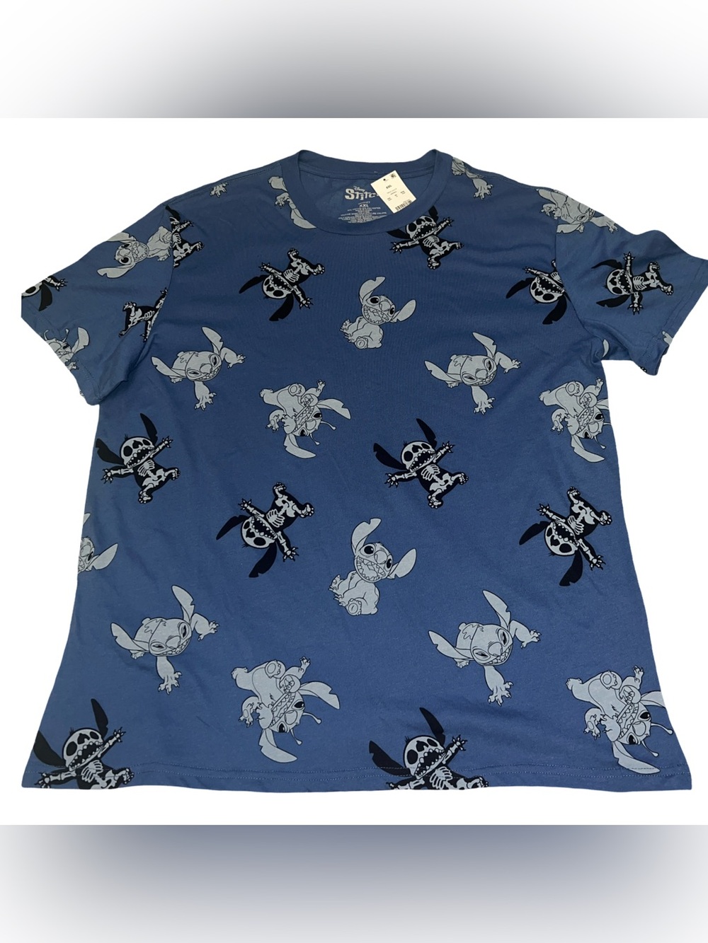 Disney Stitch Skeleton T-Shirt XXL All Over Print Blue Halloween X-Ray